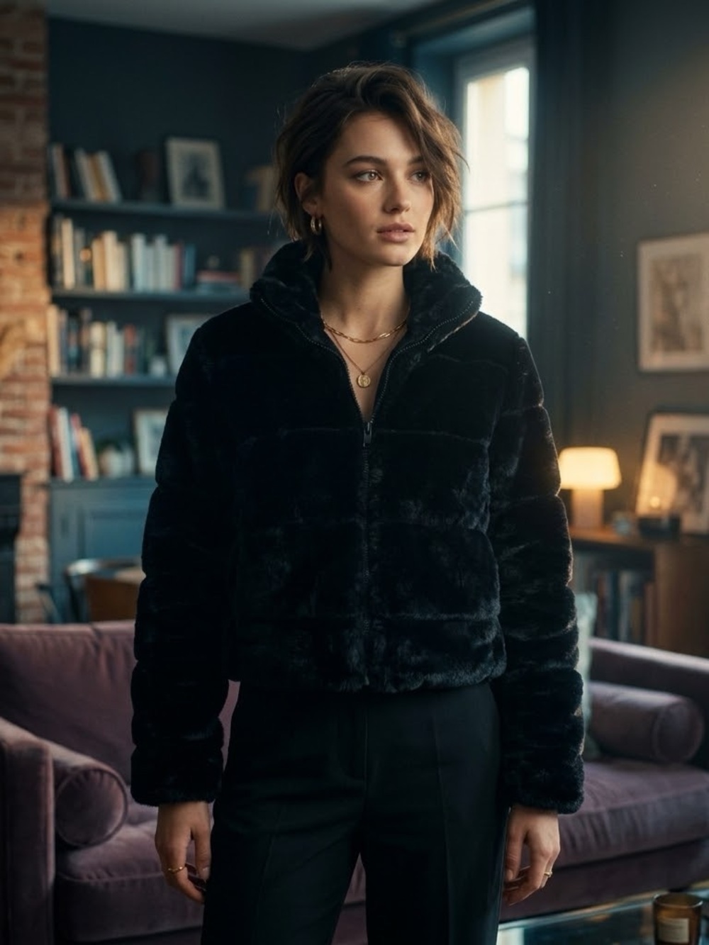 Ci Sono Black Faux Fur Teddy Zip Jacket